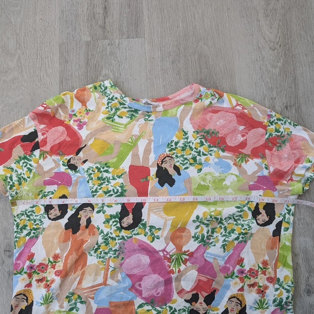 ZARA Cropped Graphic Short Sleeved T-shirt With Lemon & Floral Print Size M - Picture 6 of 6